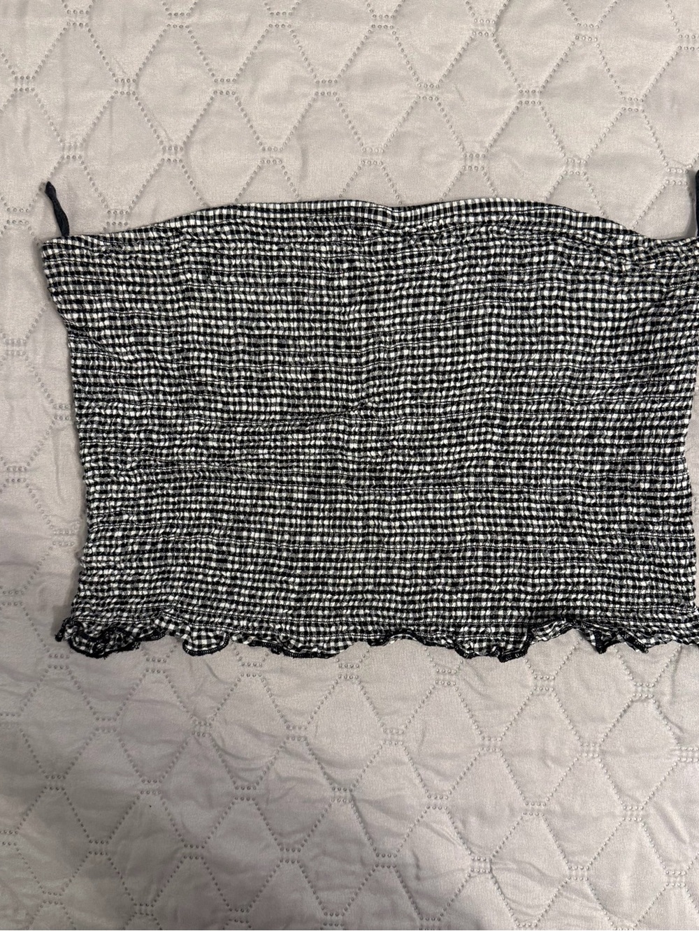Garage Women’s Striped Black and White Smocked Tube Top with Ruffle - Size M